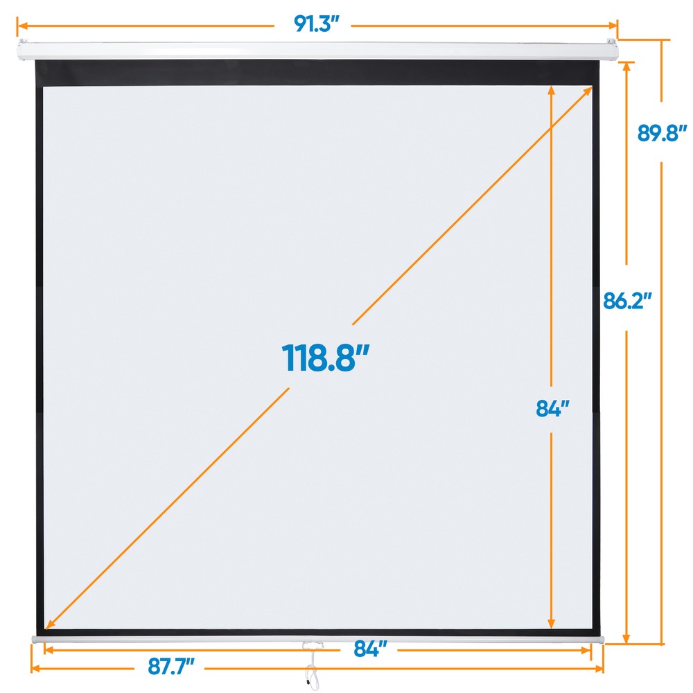 120'' Diagonal Dimension Pull Down Projection Screen Matte HD Movie Theater 1:1