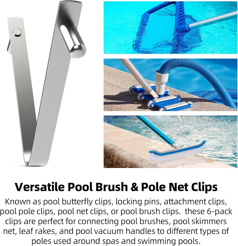 Pool V Clips Stainless Steel 6 Pack New