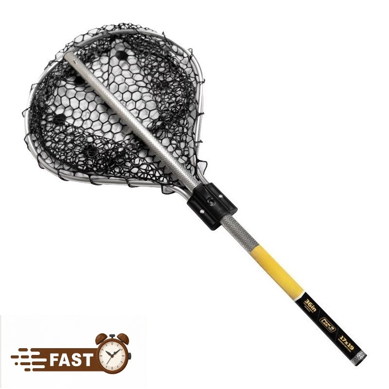 17 x 19 Hoop, Premium Rubber Netting, 36 in Collapsable Handle
