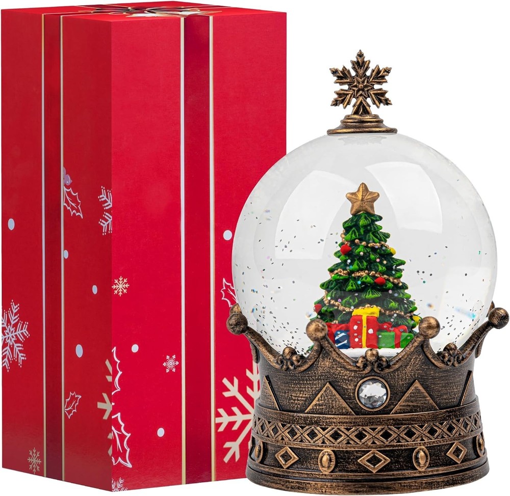 Charming Glittering Christmas Tree Crown Snow Globe with USB & Battery Modes