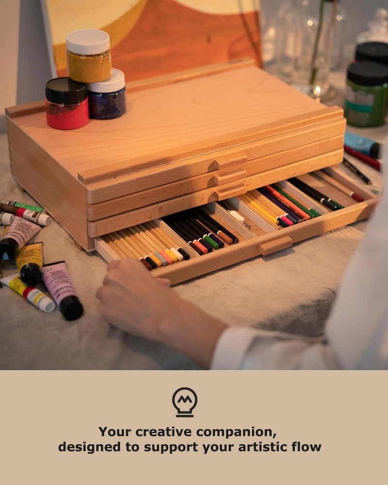 DJAR Basic 4-Drawer Art Supply Storage Box, Portable Premium Beech Wood Organ...