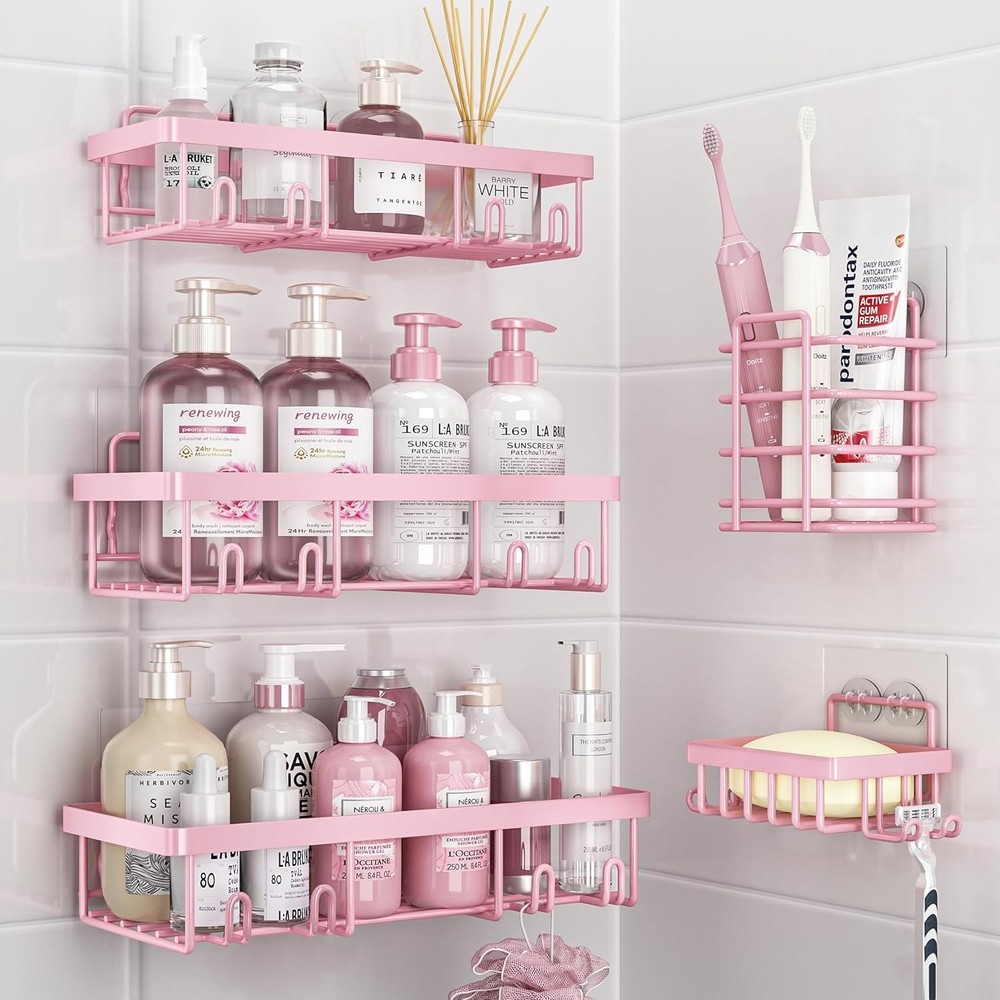 5 Pack Shower Caddy Organizer Rack Shelf Inside Shower Adhesive Bathroom Wall