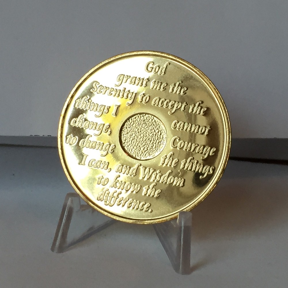 24 Hours AA Medallion 24k Gold Plated Alcoholics Anonymous Sobriety Chip