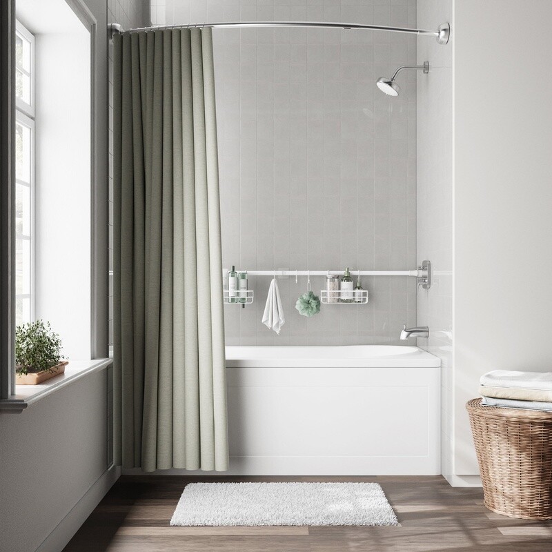 Tension Rod Bath Organizer Caddy Adjustable Storage Baskets Hooks No Tools New