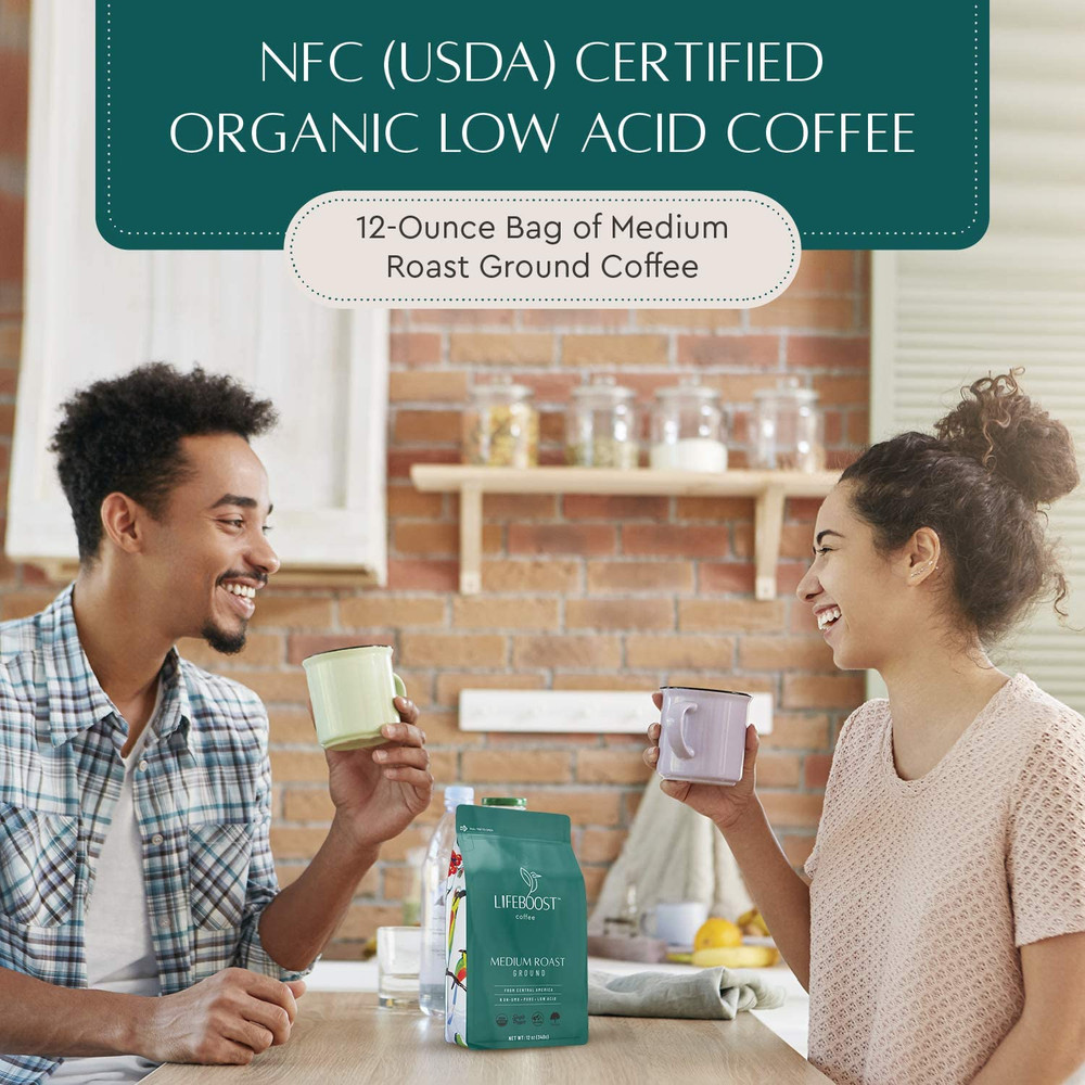 Coffee Ground Medium Roast Coffee - Low Acid Single Origin USDA Organic Coffee -