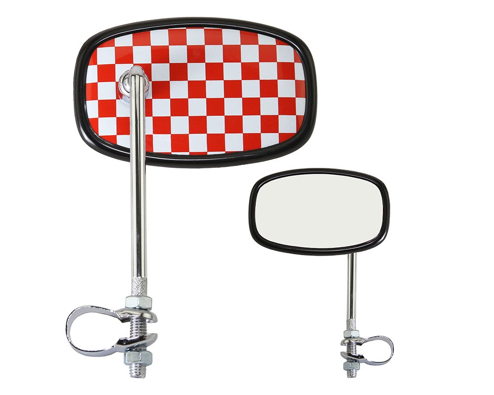 Bike Check Oval Mirror Chrome Red/White.
