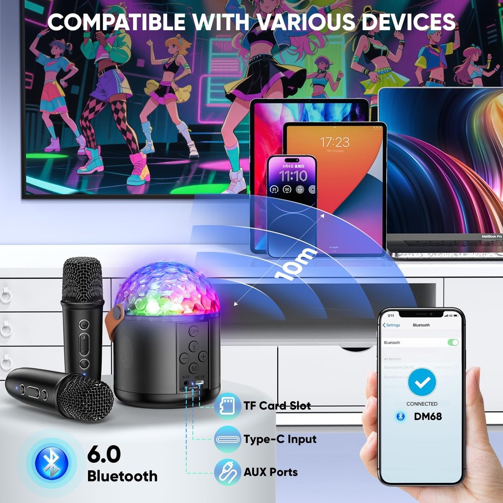 Karaoke Machine with Disco LED Lights for Adults , Portable Bluetooth Speaker...