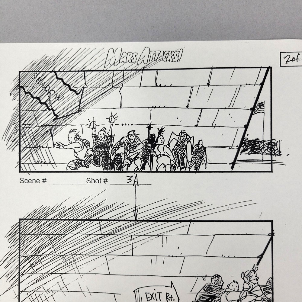 Mars Attacks! (1996) - Production Used Storyboard, Tim Burton, D.C. Attack, COA