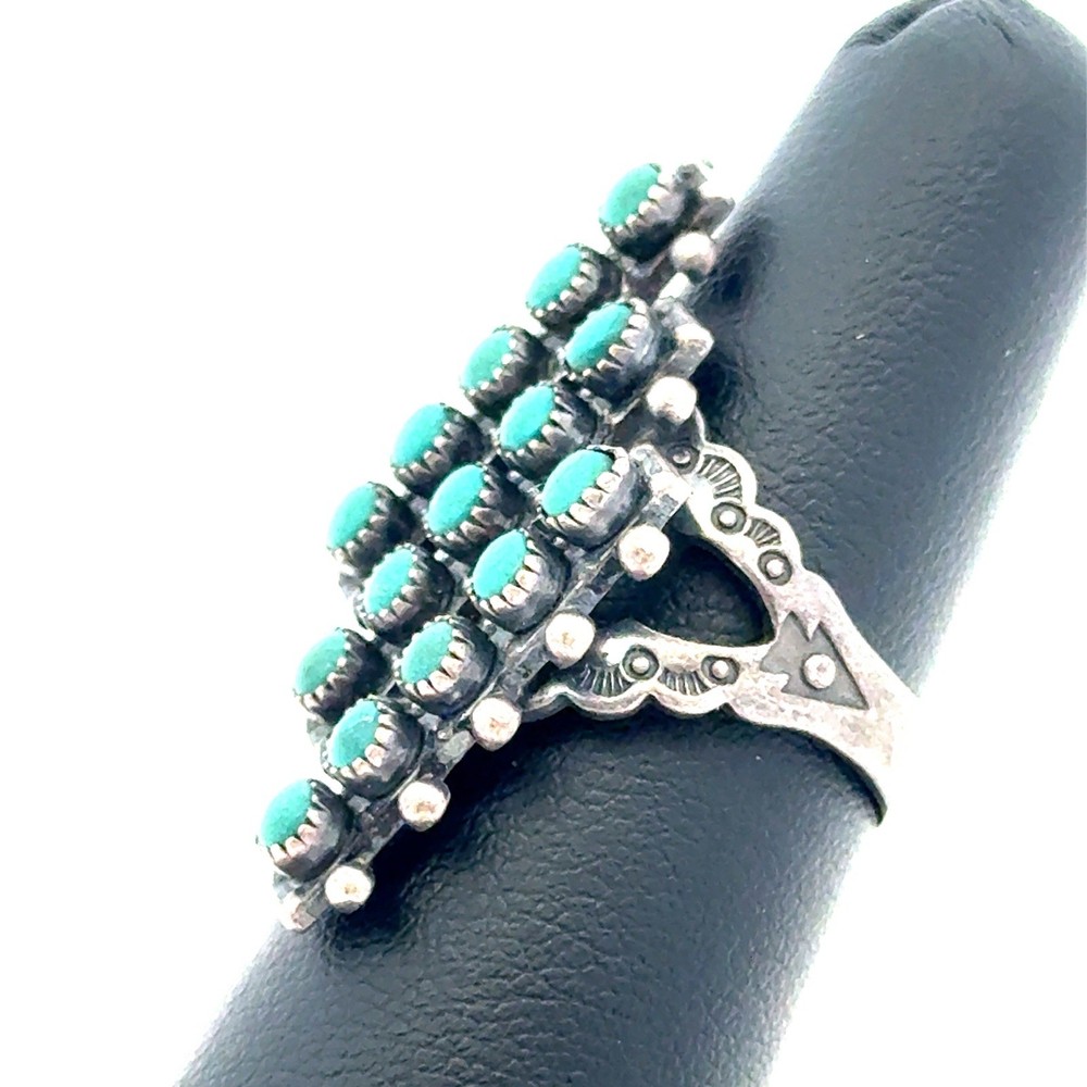Native American 925 Sterling Silver Snake Eye Malachite 15 Stone Statement Ring