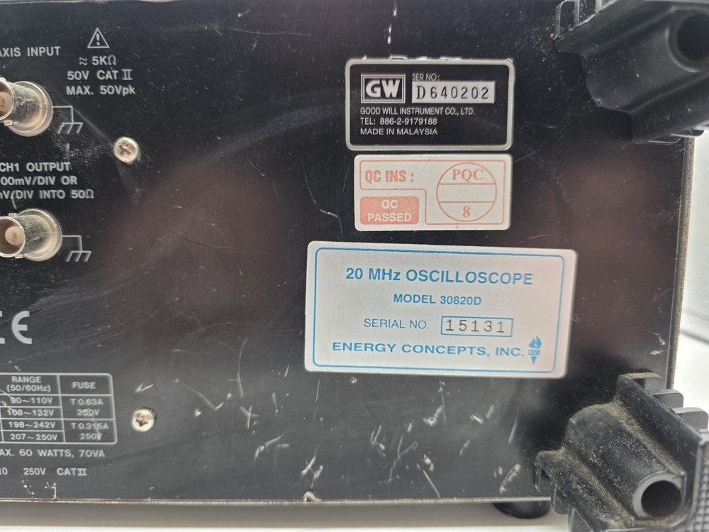 Energy Concepts 20MHz Oscilloscope 30820D (READ DESCRIPTION)