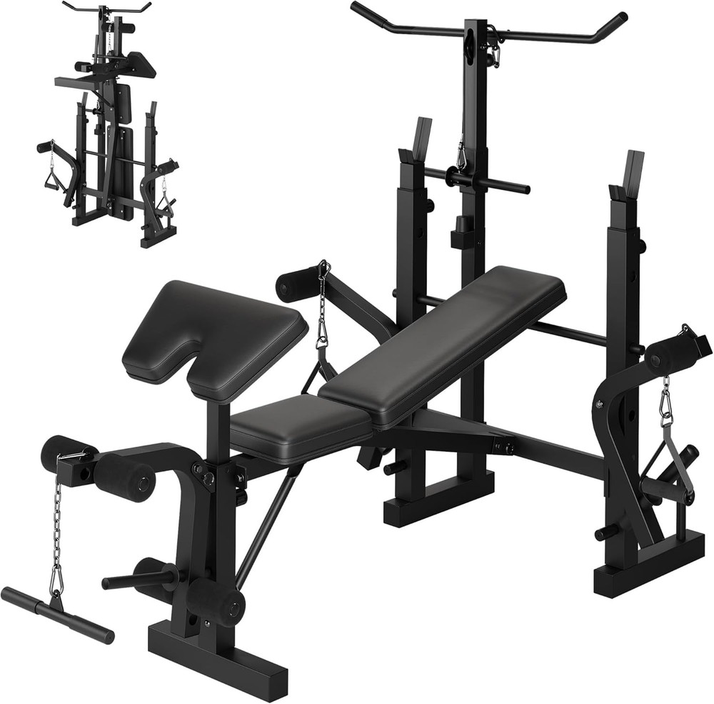 Multi-Function Adjustable Workout Bench Home Gym + Leg Extension & LAT Pulldown