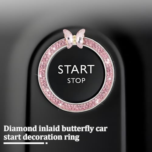 2PCS Bling Butterfly Car Engine Push Start Stop Button Cover Ring, Pink
