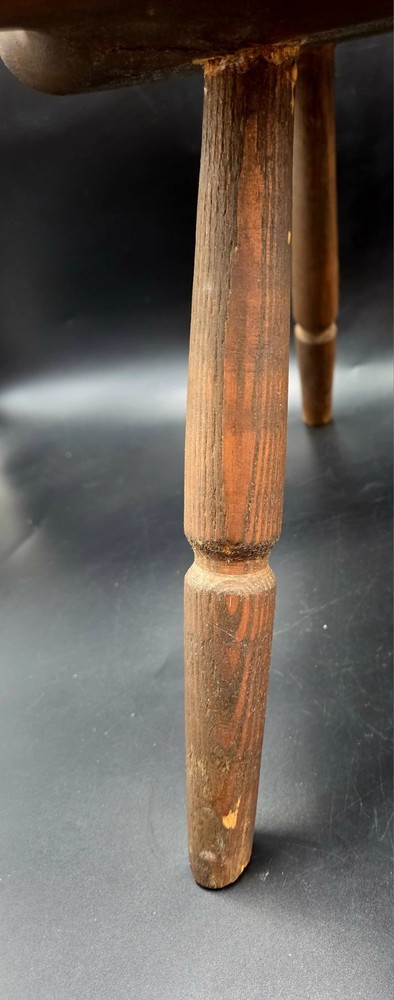 Primitive Milking Stool 3 Leg Dowled Handtooled Hardwood