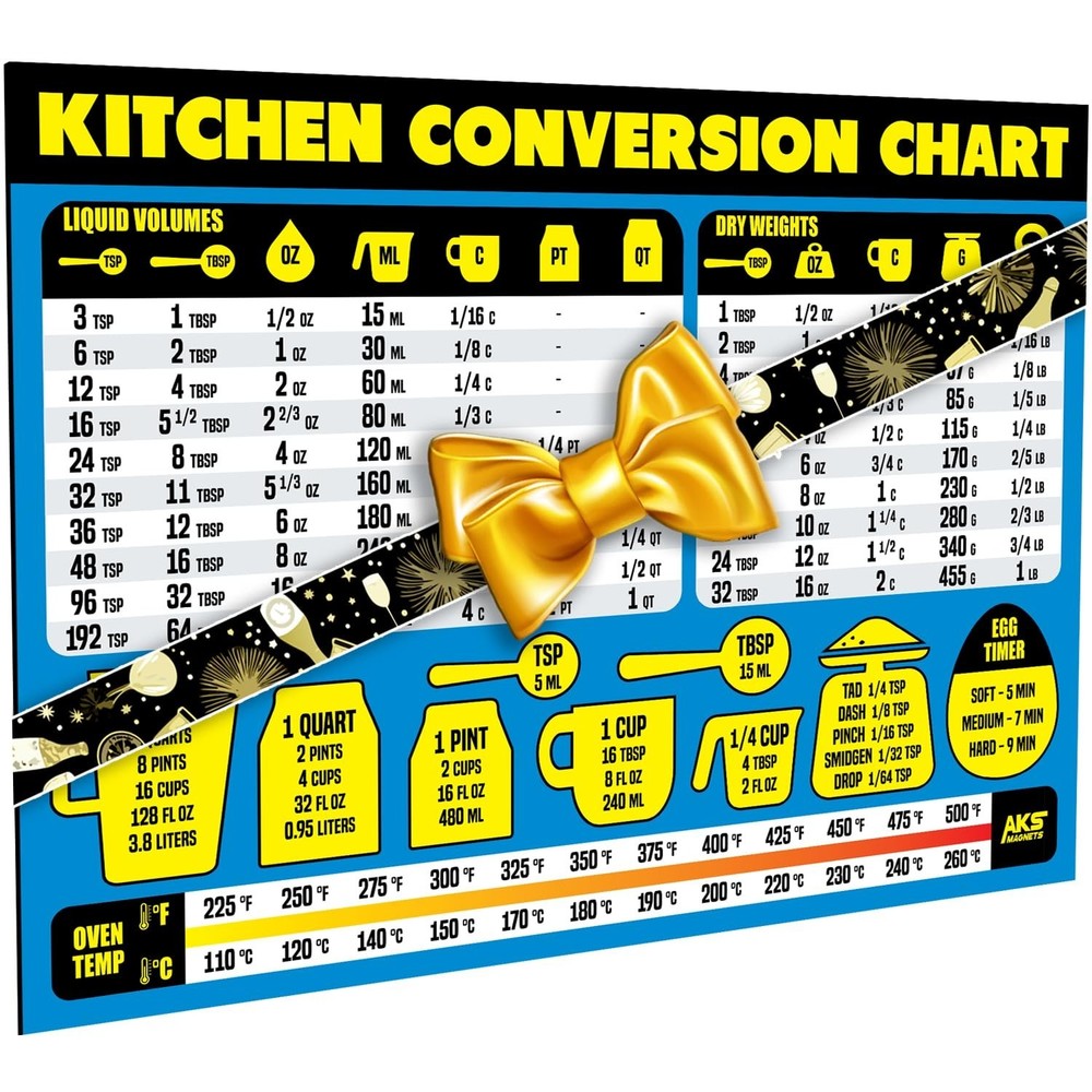 Kitchen Measurement Conversion Chart Magnet - Extra Large Easy to Read Magnet...