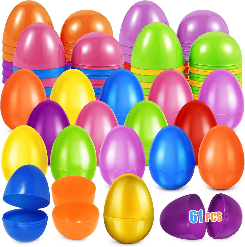 61 Pcs Plastic Easter Eggs Bulk,2.3" 60 Colorful Empty Easter Eggs Fillable Plus