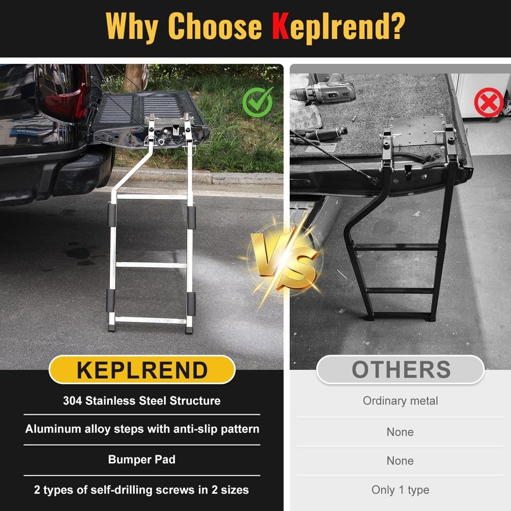 Tailgate Ladder for Pickup Trucks Bed Universal Fit - Non-Foldable, Silver