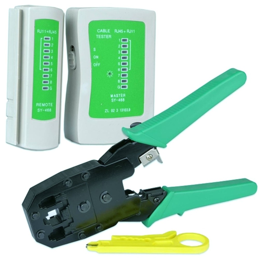 Network Cable Tester and Modular Crimping Tool for Electronics Repair