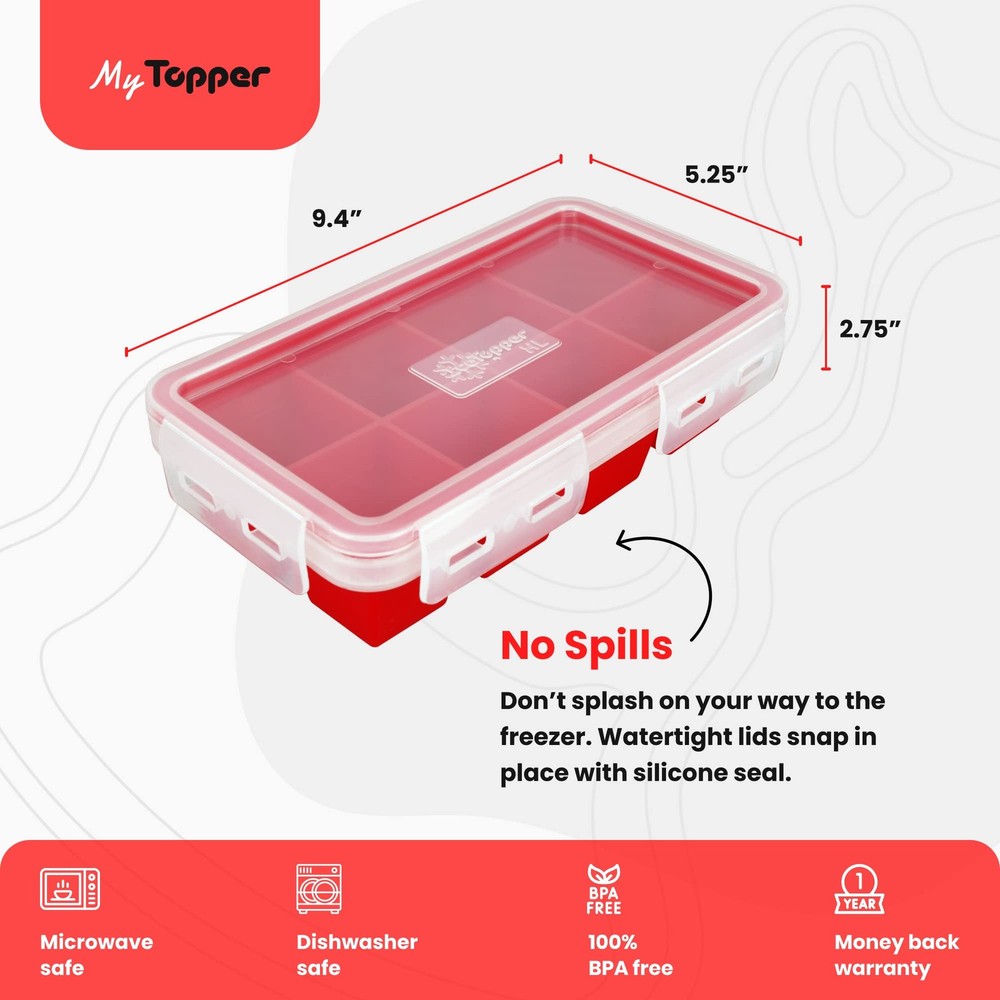 IceTopper Ice Cube Tray with 2 Attached Lids - Easy Release Ice Cube Molds, 1...