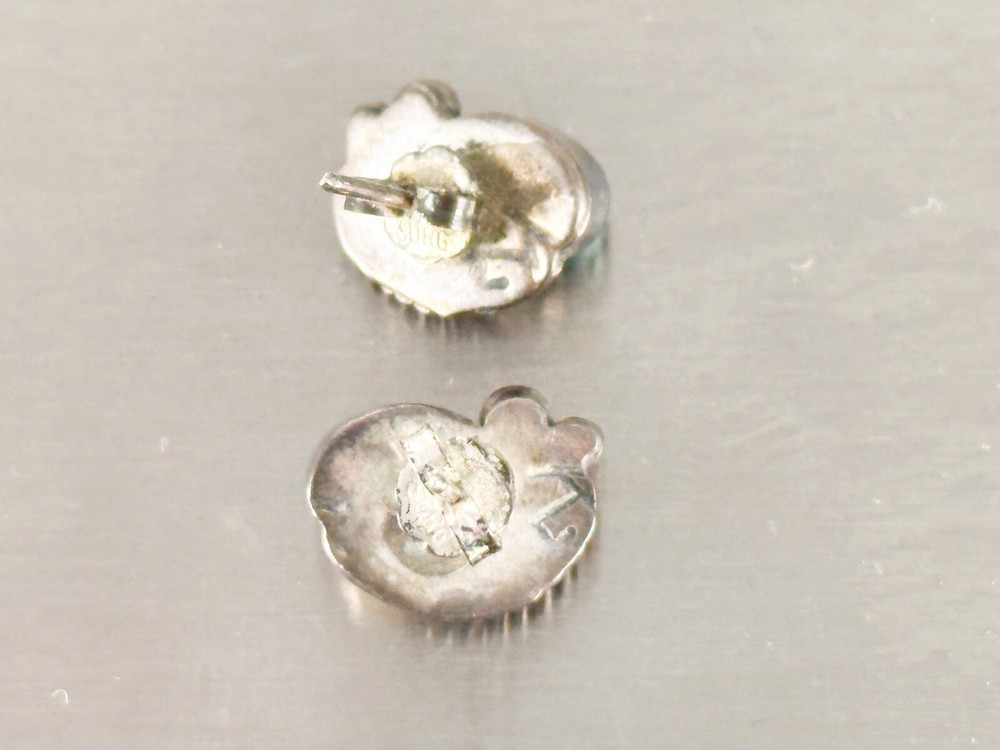 Post Native American Signed “K” Sterling Turquoise Earrings Feather Stud