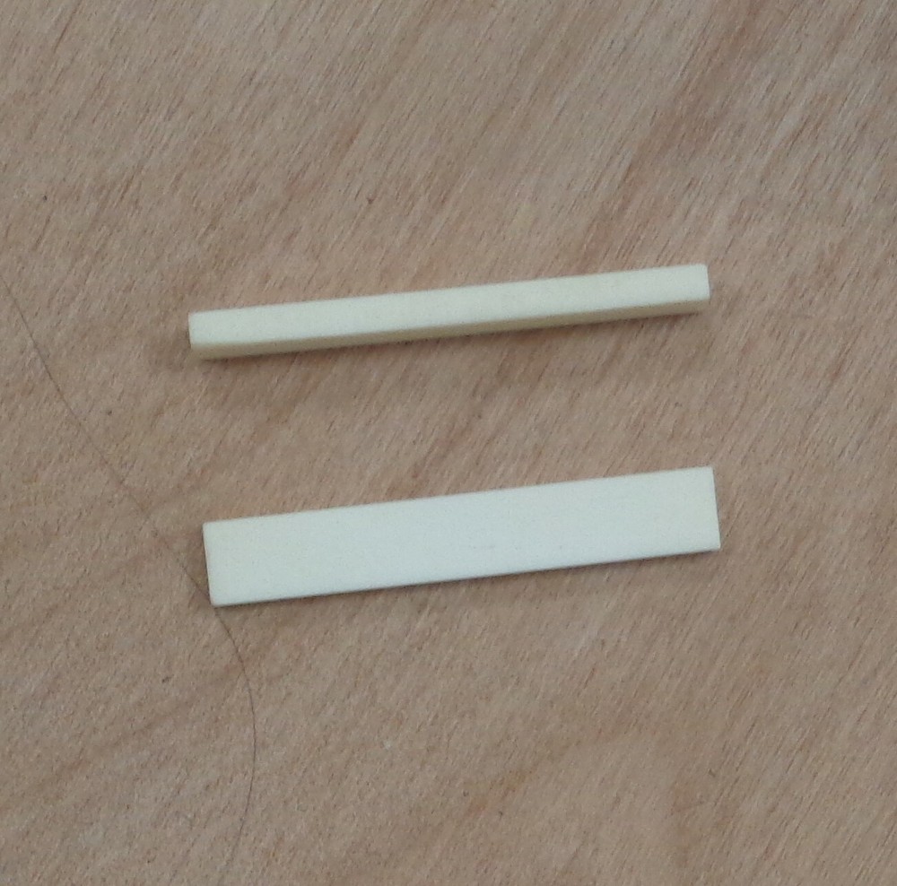 6 EACH BONE NUTS RECTANGULAR UNSHAPED, L 1 13/16 X 1/8 X 1/4 FOR GUITARS NEW