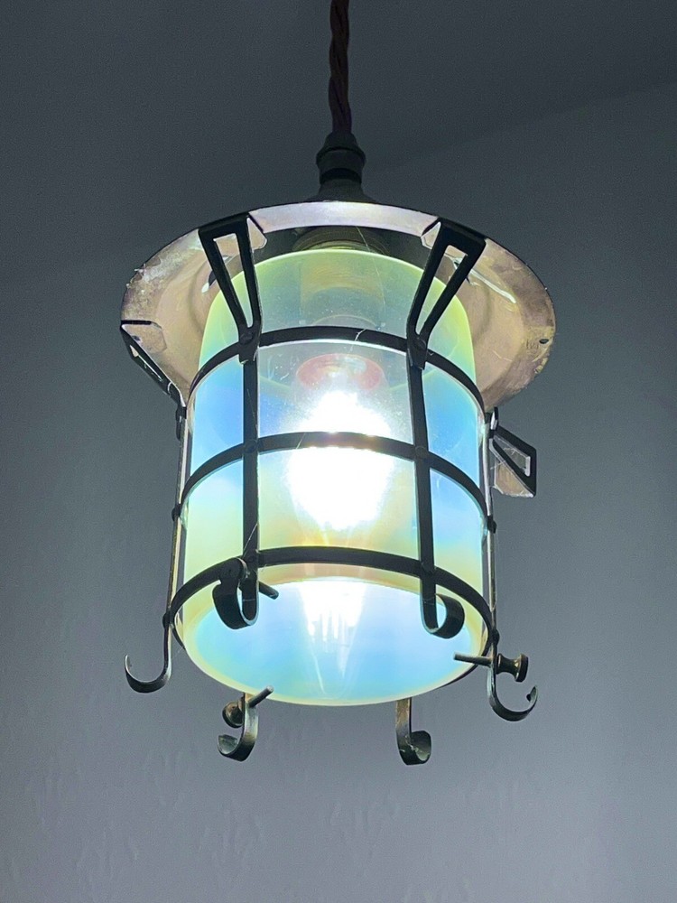 Arts & Crafts Vaseline Glass Ceiling Lantern
