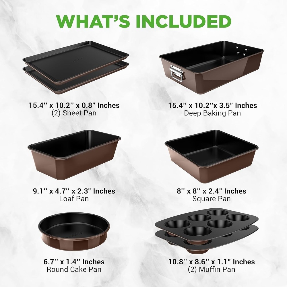 8-Piece Nonstick Stackable Bakeware Set - PFOA, PFOS, PTFE Free Baking Tray S...