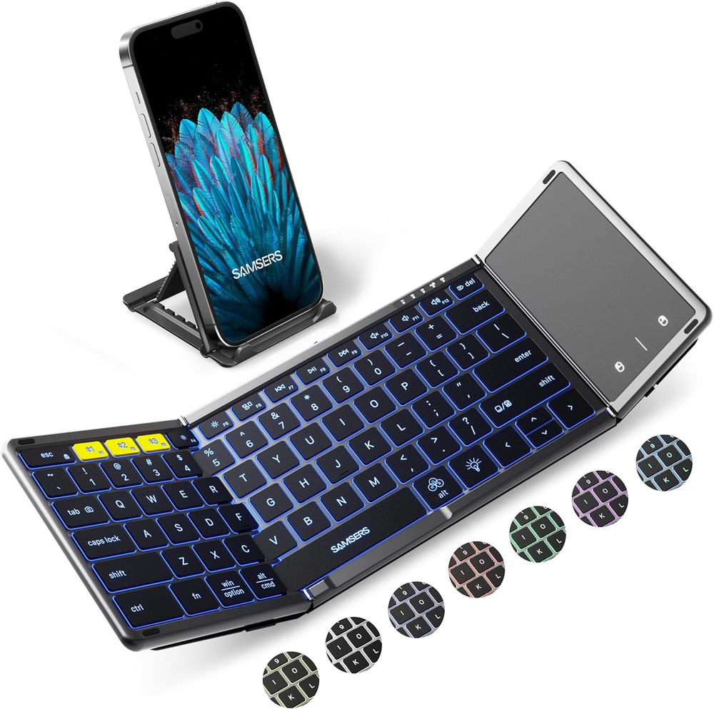 Foldable Bluetooth Keyboard with Touchpad, Full-Size Wireless Folding Keyboard w