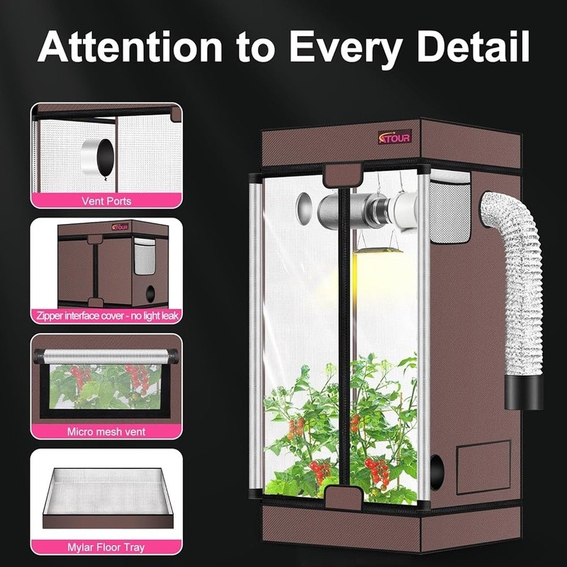 Indoor Grow Tent Hydroponics Durable Reflective Waterproof Easy Access Assembly