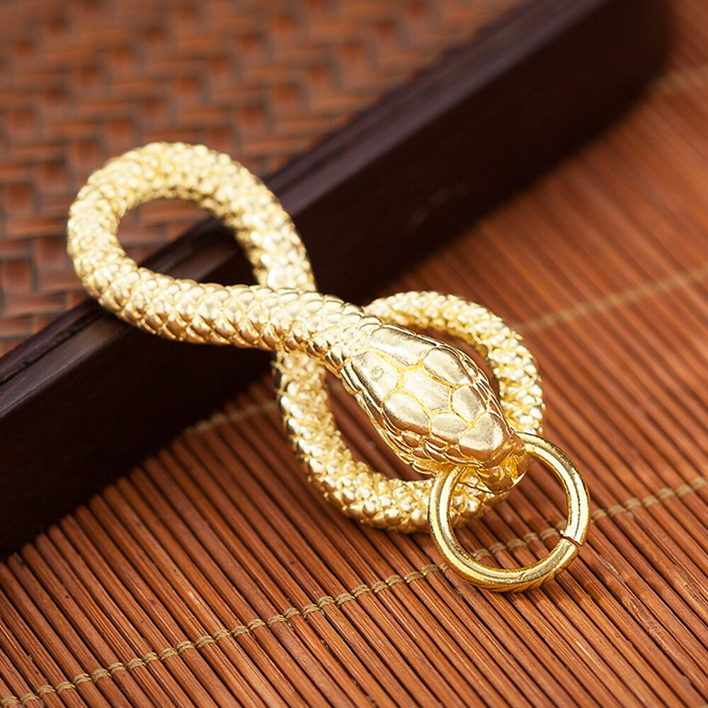 Solid Brass Snake Cobra Keychains Key Ring Holder Hook Gold Belt Clip Buckle DIY