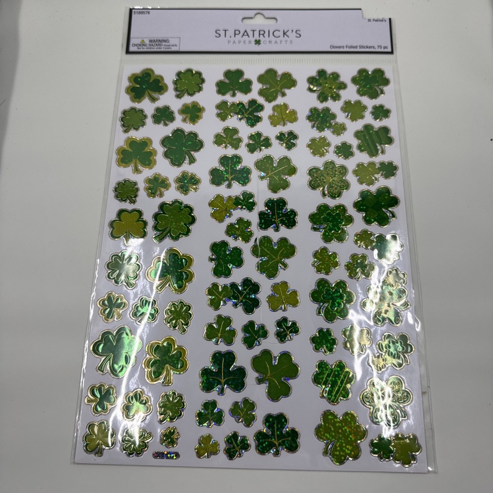 ST. PATRICK’S CLOVERS FOILED STICKERS 75 PCS