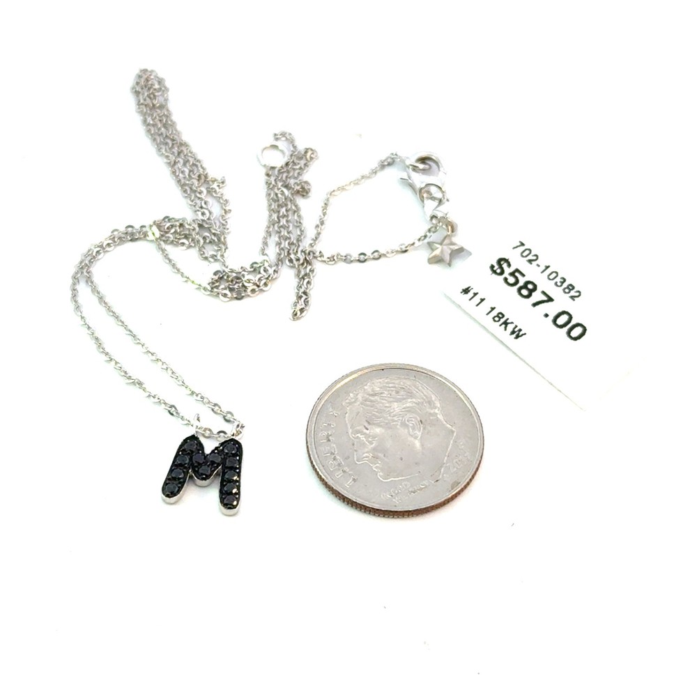 18k white gold 0.25ct black diamond M initial
