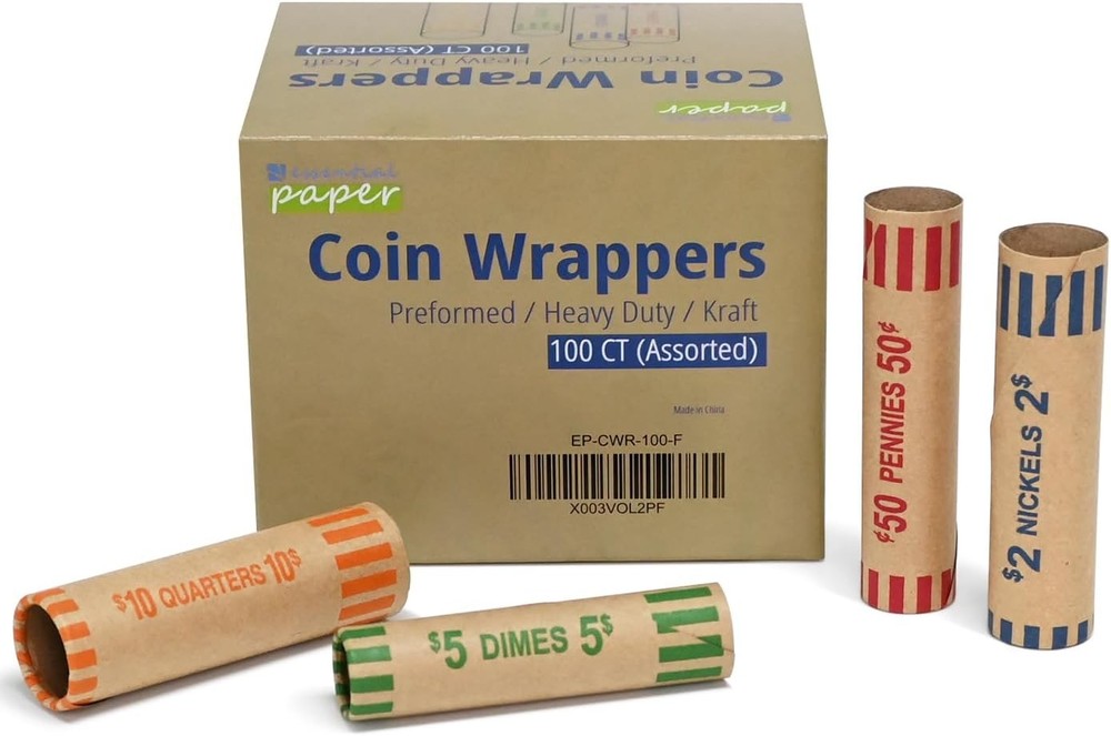 100pcs Assorted Heavy Duty Preformed Coin Wrappers Rolls - 100-Assorted