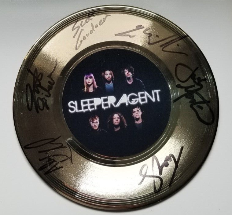 Sleeper Agent band REAL hand SIGNED 7" Novelty Gold Record COA Autographed