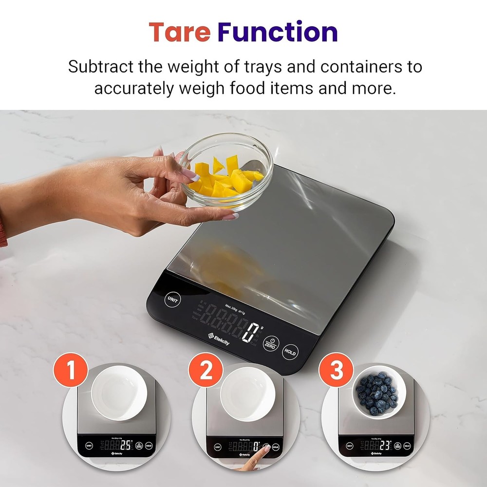 USB Rechargeable Kitchen Scale - Precise Grams/Ounces, Waterproof Design