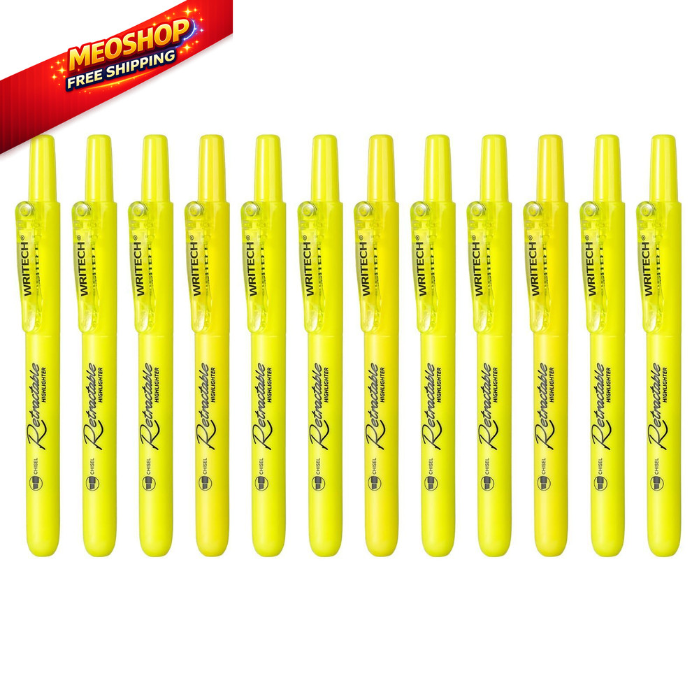 WRITECH Retractable Highlighters Chisel Tip: 1 Count (Pack of 12), Yellow
