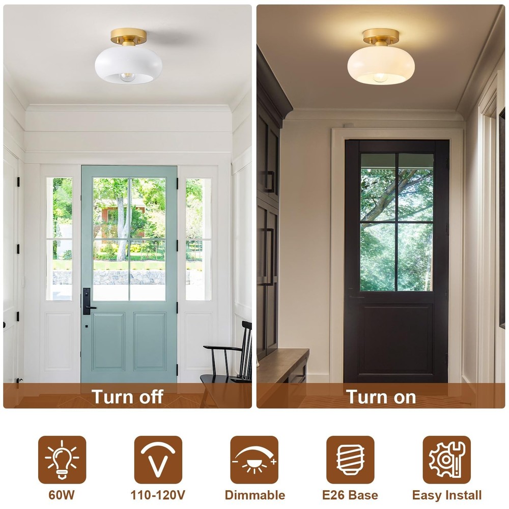 Mid-Century Modern Gold Semi Flush Mount Ceiling Light, Kitchen Ceiling Light...