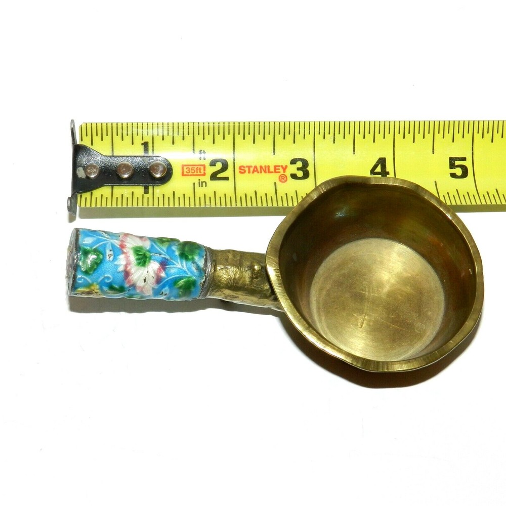 Vintage Chinese Silk Iron Solid Brass Enamel Handle Ashtray Vintage