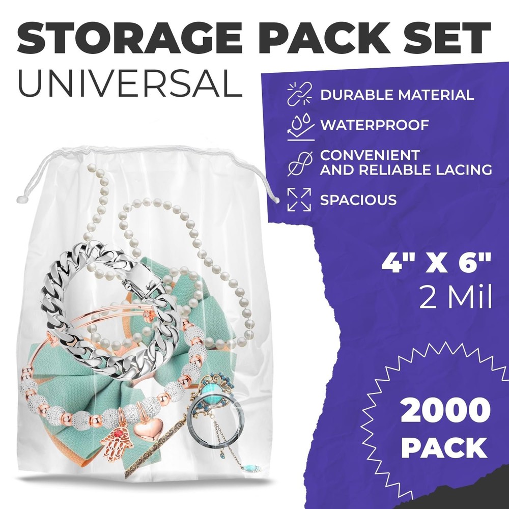 2000 Pull-Tite Drawstring Bags 4 x 6 Low Density Polyethylene