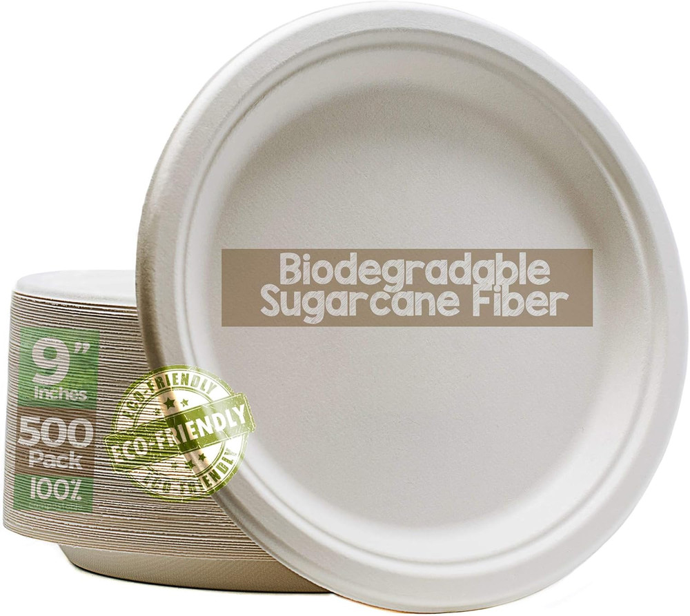 9" Compostable Paper Plates - 500 Pack, Eco-Friendly & Microwave Safe