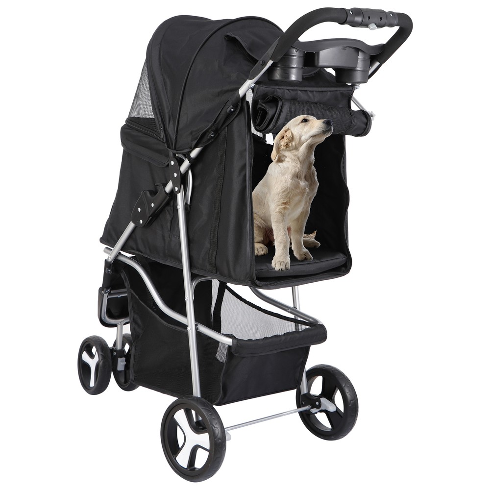 3-Wheel Pet Stroller Foldable Dog Stroller Cart Jogging Stroller w/Cup Holder