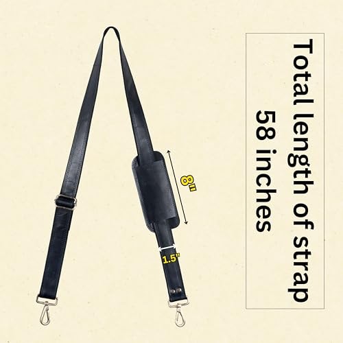 Genuine Leather Black Shoulder Strap Replacement Adjustable with Metal Hook