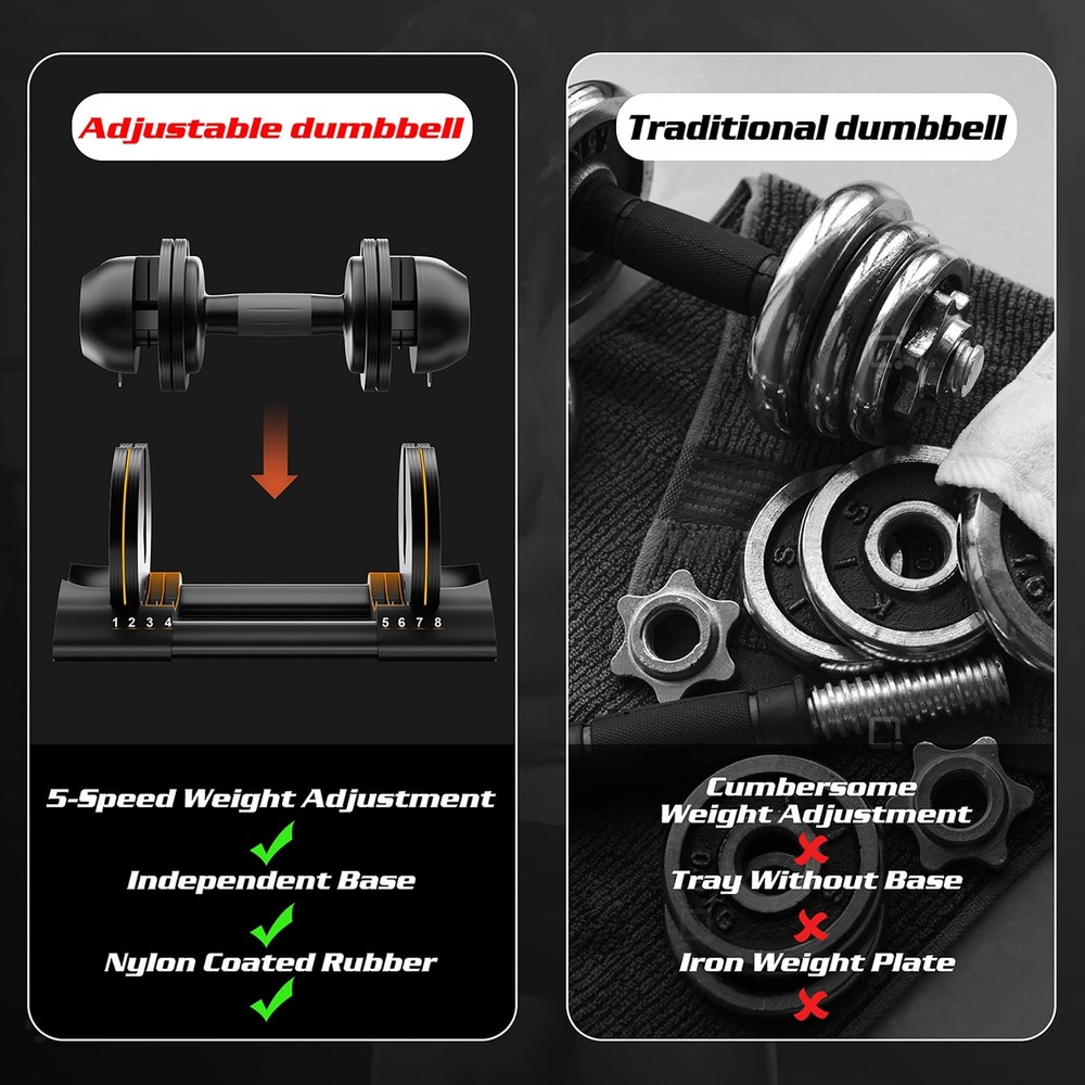 Adjustable Dumbbell Set 22lbs pair adjustable dumbbell- Perfect for Strength ...