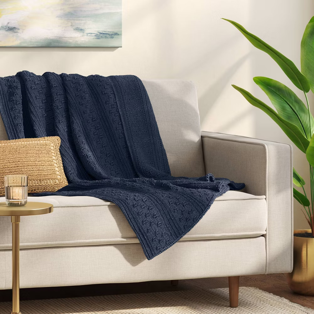 50"x60" Dimensional Knit Throw Blue - Threshold