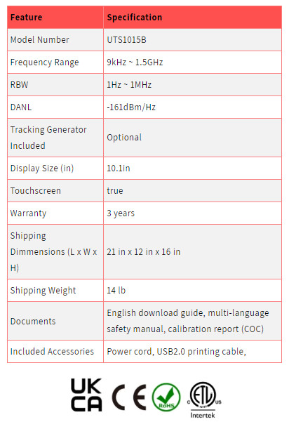 UNI-T UTS1015B 1.5GHz Advanced-Series Spectrum Analyzer