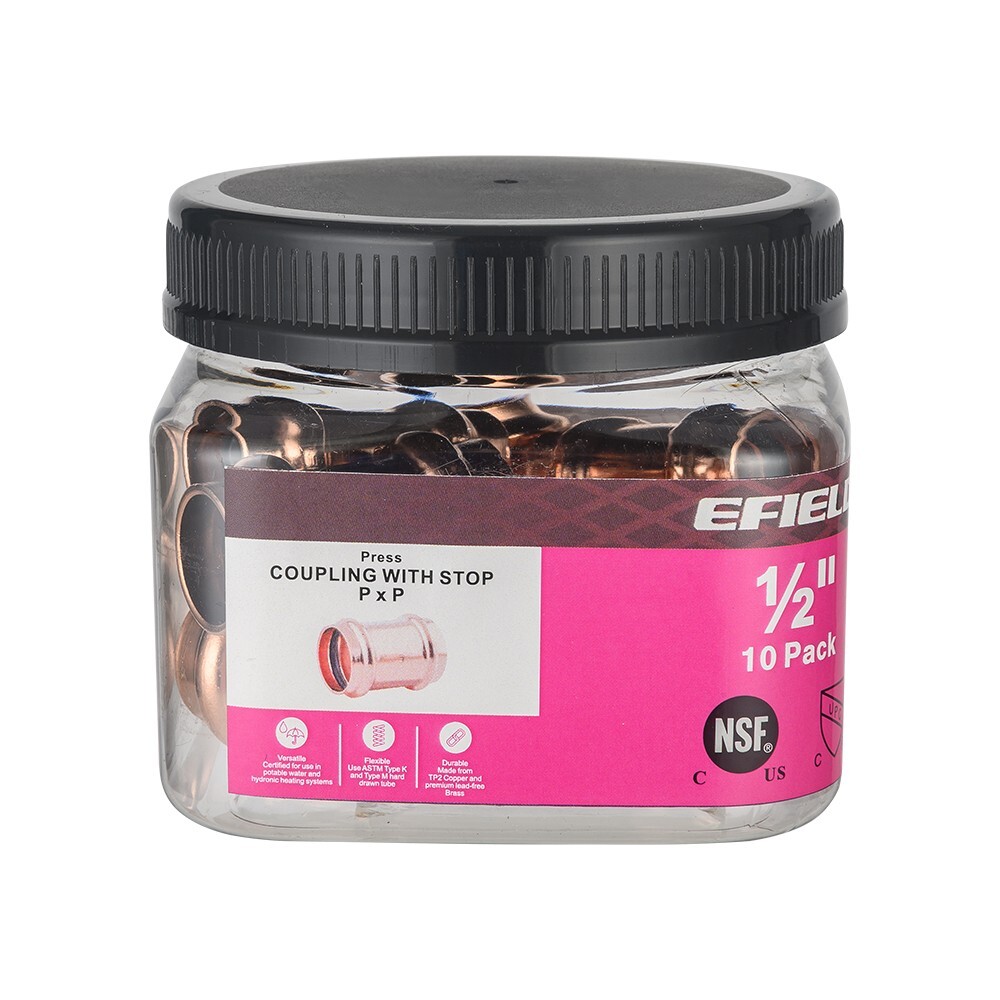 10 PCS EFIELD 1/2 " Press Fit Coupling with Stop, No Lead , Pro Pack