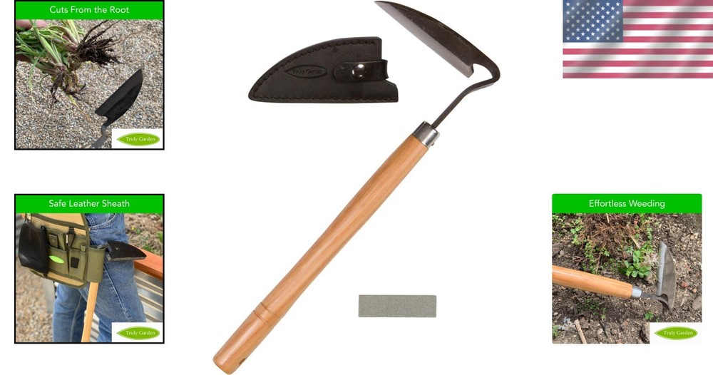 Effortless Weeding Tool with Sharp Sickle & Leather Sheath
