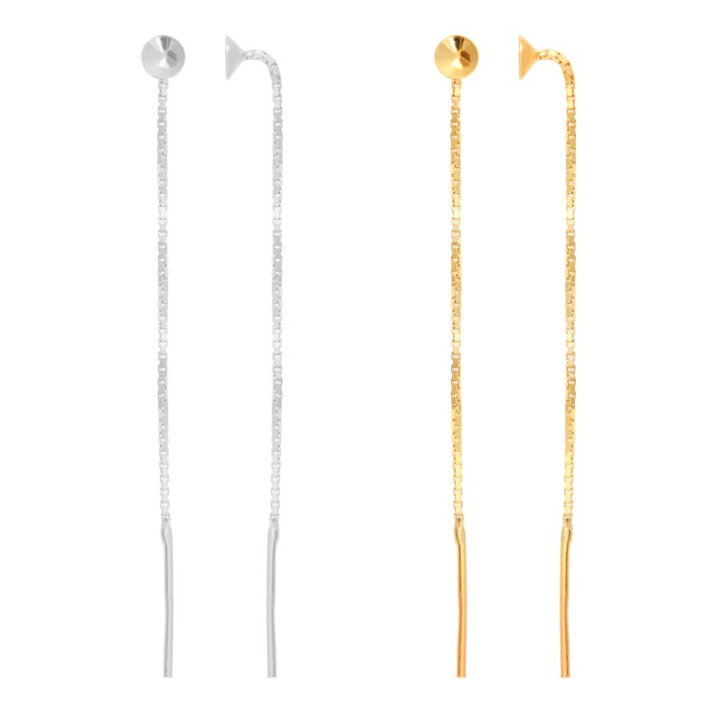 Sterling Silver Studs Pull Through Threader Earrings for Gluing Rivoli Shape 4mm