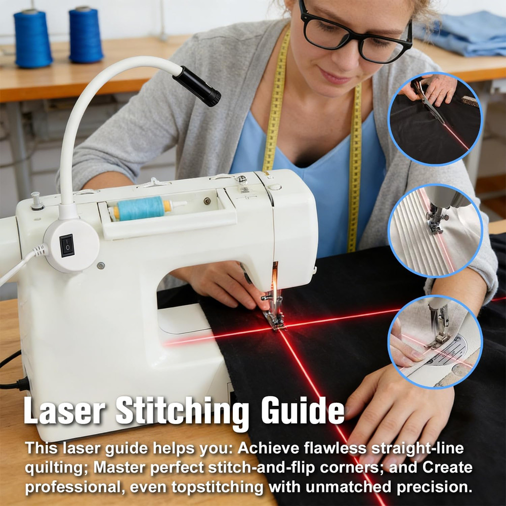 Magnetic Quilting Light with Adjustable Red Laser Guide for Precision Sewing