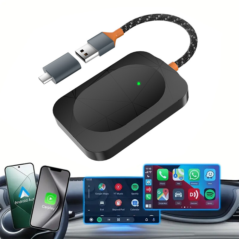 Wireless CarPlay Adapter for Apple iPhone & Android Auto USB Adapter Plug & Play