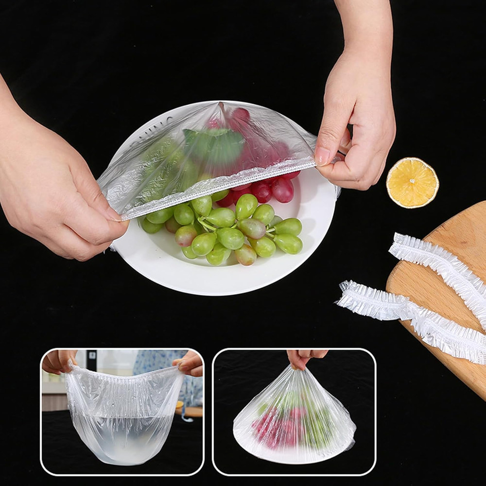 300pcs Reusable Elastic Food Covers - Universal Stretchable Clear Adjustable Pla
